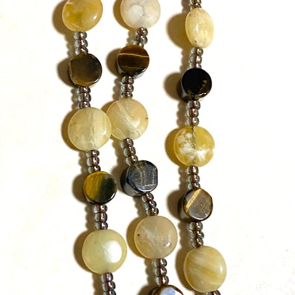 Tiger's Eye & Yellow Opal 3 Layer Statement Necklace w/ Natural Gemstones - Picture 7 of 12
